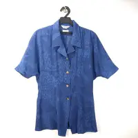 在飛比找Yahoo奇摩拍賣-7-11運費0元優惠優惠-200609舊愛古著~深藍色鎖鍊雪紡紗襯衫