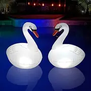 Goallim Floating Pool Lights Solar Rechargeable 2PCS, Waterproof Inflatable Swan Pool Lights, Glow in The Dark Color Changing LED Pool Floating Swan Light for Backyard Spa Patio Wedding Party Decor