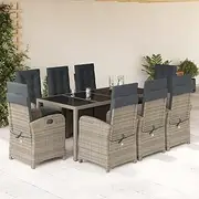 Garden Dining Set with Cushions Poly Rattan, Table, Outdoor Chairs, Patio Furniture, Wicker, Grey Piece