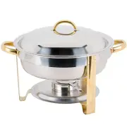 Deluxe Half Size 4 Qt Round Gold Accent Stainless Steel Chafer Chafing Dish Set