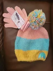 DANBAR Global Set Of 2 Items: Girl's Hat Beanie With Pom & Gloves, Multicolor