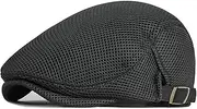 [CHIC DIARY] Newsboy Cap Mesh Flat Cabbie Hat Summer Beret Ivy Adjustable Driving Hat for Men, Black, One size