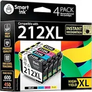 Smart Ink Remanufactured Ink Cartridge Replacement for Epson 212 Ink Cartridges 212XL T212 XL to use with Workforce WF-2830 WF-2850 XP-4100 XP-4105 (Black & Cyan/Magenta/Yellow 4 Combo Pack)