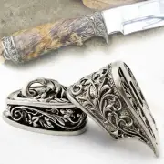 Set Silver Finger Guard & Knives Pommel Bolster for Custom Knife Making #11