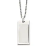 Stainless Steel Chisel Brushed And Polished Rectangle Dog Tag On A 22 Inch Cable Chain Necklace