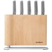 6pc Global Uku Stainless Steel Paring/Bread Knife w/ Storage Block Set Maple