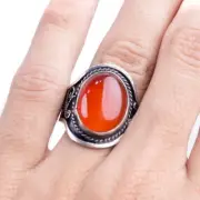 Vintage Real Brown Agate Gemstone Ring 800 Silver Moroccan Ring, Size US 10