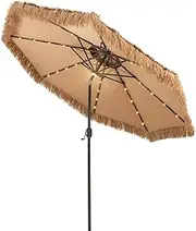 Costway Thatched Tiki Patio Umbrella, 292cm Diameter x 252cm Height, Solar LED Lights, UV Protection, Foldable for Beach, Yard, Patio