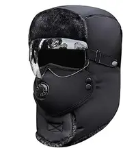 [Generic] Trapper Hat - Hat with Ear Flaps | Winter Skiing Cap Women Men Windproof, Winter Earflap Hat, Outdoor Warm Thermal Trapper Hat with Goggles Scarf for Cold Weather Skating Driving Cycling