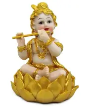 Polyresin Baby Krishna Idol Murti for Home Temple Decor (Multi Colour, 1 Pc) KU