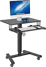 BONTEC 65 × 45cm Two-Tier Mobile Small Computer Workstation with 4 Rolling Castors, Laptop Stand on Wheels, Height Adjustable Standing Desk, Side Table for Living Room, Bedroom, Medical