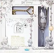 18th Birthday Plaque Glass & Key Me to You Gift Set, Blue,Gold,Grey