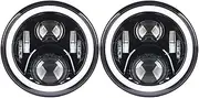 Headlamp Car Lights 2Psc For Toyota For Land For Cruiser FJ40s FJ45s 7 Inch LED Headlight H4 Hi-Lo With Halo Angel Eyes Headlamp Assembly(60w halo light black)