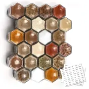 Set Of 2 Magnetic Spice For Refrigerator 24 Jars Hexagon Glass Shaker Lids