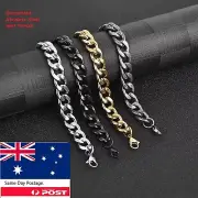 Men's Women Bracelet Stainless Steel Curb Cuban Link Chain Black Gold Silver