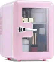 4L/6Can Multifunctional Low Noise Mini Refrigerator Warmer Cooler Makeup Skincare Portable Fridge With Visible Window(Pink)