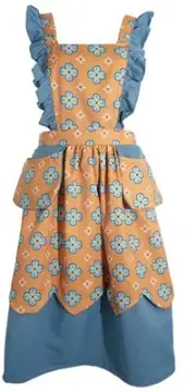 Vintage Apron Dress for Women Cute Floral Kitchen Aprons with Yellow and Blue