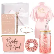 Bridesmaid Proposal Gifts Set Robes Makeup Bag Cup Cards Hair Tie Bracelet Di...