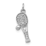 14k White Gold Real Diamond Racket and Ball Pendant