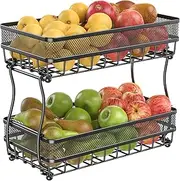CHLORYARD 2 Tier Fruit Basket Countertop for Kitchen, Vegetable Bread Basket Fruit Bowl Storage Stand Detachable Metal Rectangular Wire Basket 14-Inch Antique Black