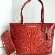 Brahmin Medium Asher Lava Red Tote Leather Shoulder Bag+Bi-fold Wallet NWT