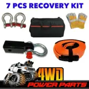 4WD Recovery Kit Snatch Strap Hitch Receiver Bow Shackles Gloves Bag Winch 7 PCS