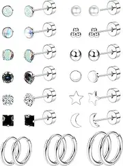 [Sanfenly] Hypoallergenic Flat Back Stud Earrings for Women Men Surgical Stainless Steel Earrings for Sensitive Ears Small Stud Hoop Silver Gold Black Earring Cartilage