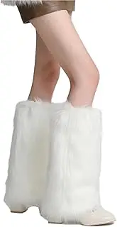 [SIGONE] Faux Fur Leg Warmers，leg Warmers Fluffy Comfort Fluffy Leg Warmers Boot Cuff Cover，suitable for Women's Party Costumes White Leg Warmers 40 cm