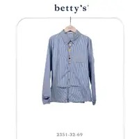 在飛比找momo購物網優惠-【betty’s 貝蒂思】小熊花花鈕釦直條紋拼接抽皺襯衫(藍