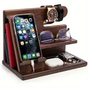 NNETM Wooden Phone & Watch Holder, Key & Wallet Organizer