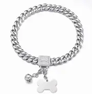 RUMYPET Dog Chain Collar Walking Metal Choke Collar with CZ Buckle,Dog ID Tag and Dog Bell Silver Cuban Link 11MM/15MM/19MM Chew Proof for Small Medium Large Dogs(15mm,12inch)