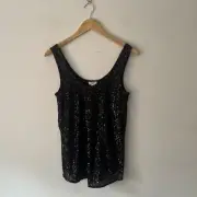 River Island In Other Words Black Sequin Cami Tank Vest Top UK 8 Party NEW