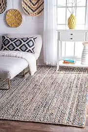 [Aizza Trends] Handmade Hand Braided Blue Cotton-Denim with Jute Area Rugs - Home Décor Rugs- 8 x 8 Feet Square (240 cm x 240 cm)