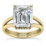 Split Shank Hidden Halo 4.72Ct G VS1 Emerald Lab Created Diamond Engagement Ring