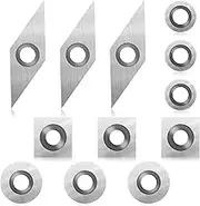 12 Pieces Tungsten Carbide Cutters Inserts Set for Wood Lathe Turning Tools Include 11 mm Square with Radius, 12 and 8.9 mm Round, 3 x 1 cm Diamond with Pointed Point