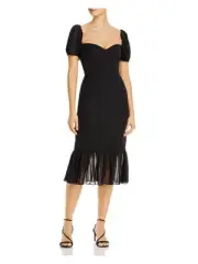 AIDAN MATTOX Womens Pouf Sweetheart Neckline Below The Knee Evening Sheath Dress