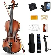4/4 full Size Violin, Antique Matte Finish, Solid Wood Violin with Hard Case, Fingerboard Sticker, Bow, Rosin, Bridge, and Polishing Cloth