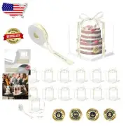 Set of 12 Transparent Tall Cake Boxes with Ribbon - Ideal for Bakeries & Events