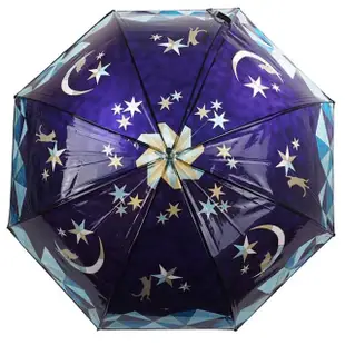 【日本SOLEIL】浪漫星空歌德式鑲嵌玻璃玫瑰花窗透光雨傘 透明透視傘 彩繪玻璃傘(紫色)