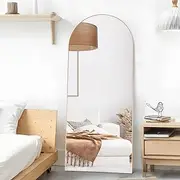 Elemango 165 x 60 cm Curved Floor Mirror, Gold Full Body Wall Mirror with Aluminium Frame, Arched Top, Hanging or Leaning Dressing Mirror for Bedroom, Living Room, Gold