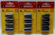 Lot of 3 GreatNeck Star Socket Set 3/8" Drive 4pc TQE4C E8 E10 E12 E14