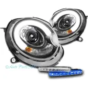 For 07-13 Mini Cooper S LED Tube Projector Black Headlight Lamp +Blue DRL Signal (for: Mini)