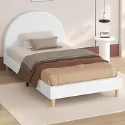 ALFORDSON Bed Frame Base Single Size Calla Series with Bed Head, Mattress Topper Platform Foundation with Boucle Fabric Upholstery for Bedroom, Boucle White
