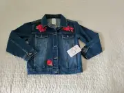 NWT Girls' Disney Princess Belle Rose Denim Jacket Blue Sz 13 Beauty & Beast