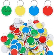 SAVITA 50pcs Metal Rim Key Tags, 1.22inch Round Paper Tags Blank Round Key Labels Key Identifiers Tags with Ring for Luggage Backpack DIY Car Keys and Door Keys (Mixed Color), Multicolor, m