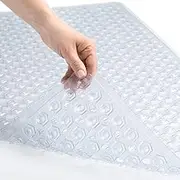 YUTA Bathtub Shower Mat, Non Slip Bath Mats for Tub Floor with Drain Hole and Suction Cups, Soft on Feet, Machine Washable, Easy Dry,40x88cm Clear