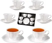 Set of 6 Porcelain Tea Cups and Saucers, Elegant White Porcelain Tea Cup and Saucer Set, Coffee Cups, Espresso Cups, British Tea Cups