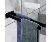 Towel Rail Double Stainless Steel Towel Rail Two Arm Towel Rail No Drilling Bath Towel Holder Towel Rail Wall Mounted for Bathroom Kitchen 39 cm (Black)