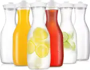 Water Carafe Pitcher 6 Pack Large 50 Oz with White Flip Top Lid Clear Plastic