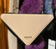 PRADA Beauty Triangle Crossbody Chain Bag Pink Logo Makeup Cosmetic Pouch Purse
